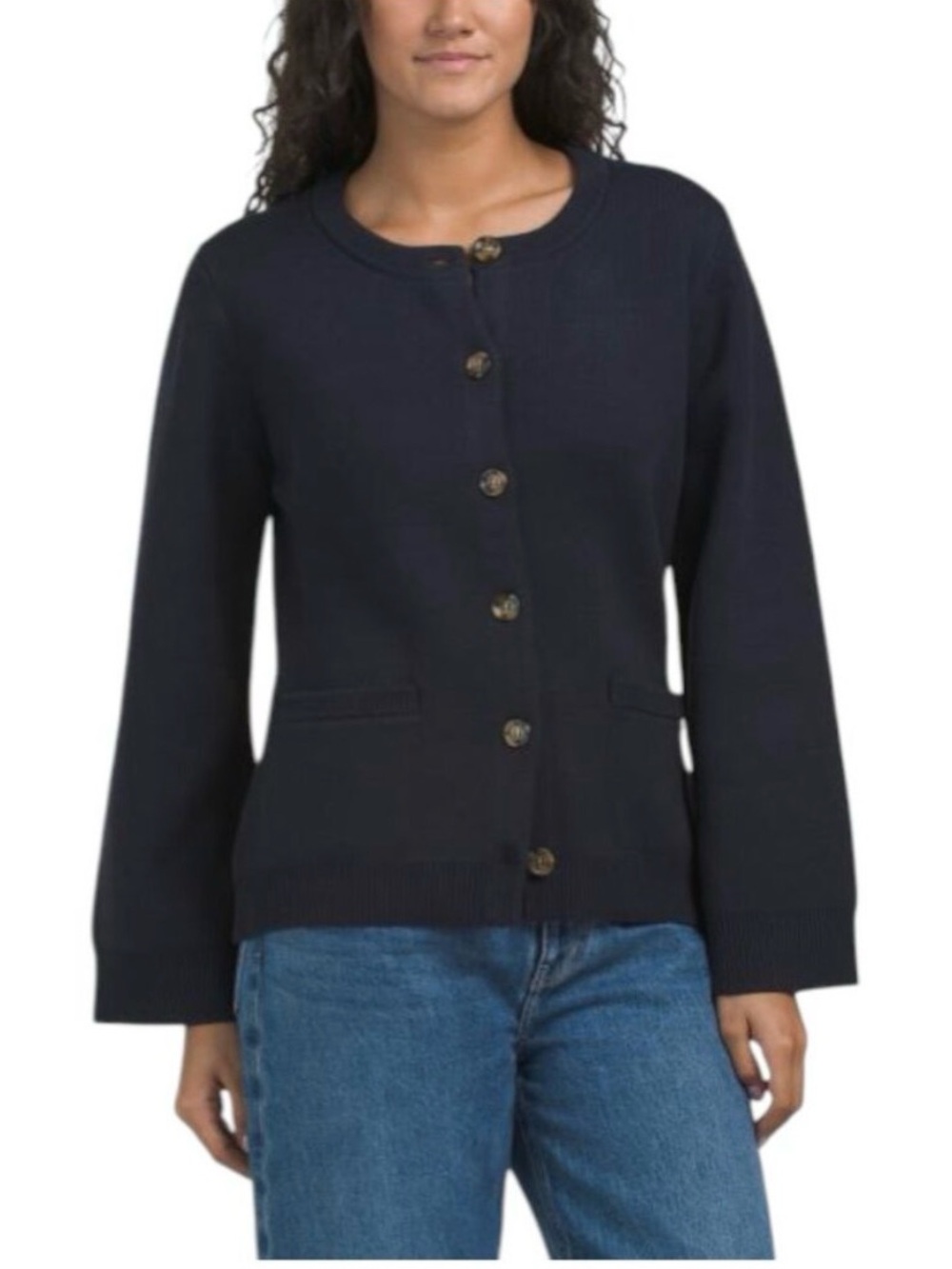Elie Tahari Button Up Navy Sweater